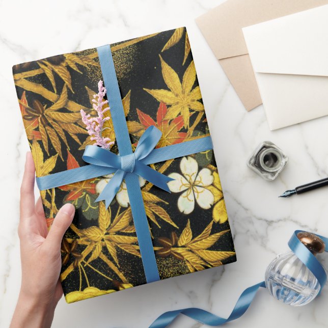Papel De Presente Folhas de Outono Japonesas Antigas Botânicas (Presentear)