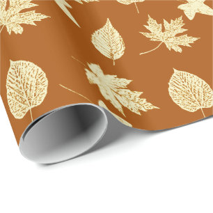 Papel De Presente Folhas de outono - marrom-ferrugem e creme
