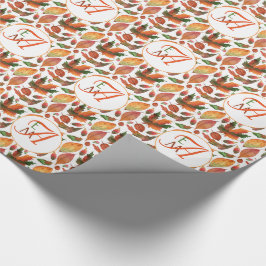 Papel De Presente Folhas de Outono Monogramadas Caem Decoração Laran