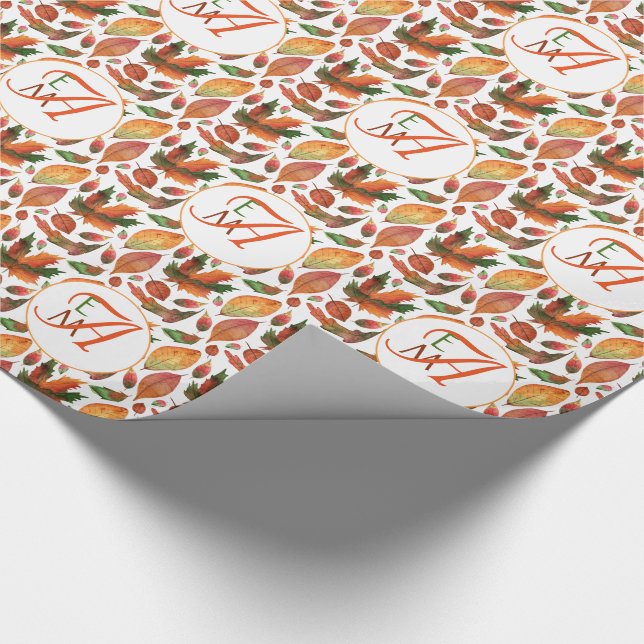 Papel De Presente Folhas de Outono Monogramadas Caem Decoração Laran (Ponta)