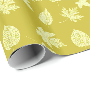 Papel De Presente Folhas de outono - mostarda e amarelo claro