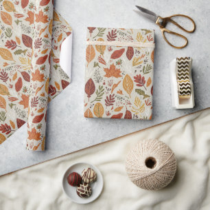Papel De Presente Folhas de Outono Multicoloridas Boho Caprichosas