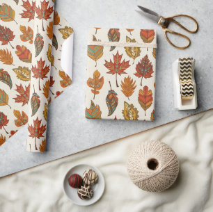 Papel De Presente Folhas de Outono Multicoloridas Boho Caprichosas