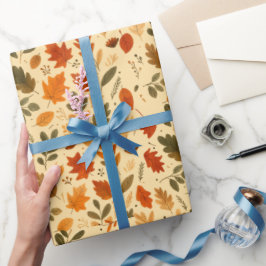 Papel De Presente Folhas de outono, Pumpkins e Designs Sazonais Cozy