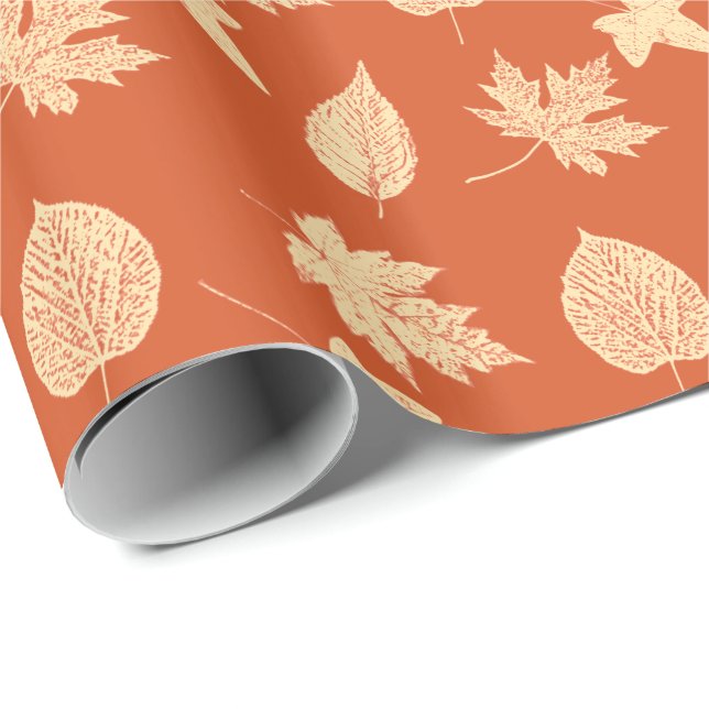 Papel De Presente Folhas de outono - tanjerina (Ponta do rolo)
