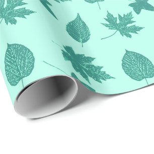 Papel De Presente Folhas de outono - turquesa e aqua