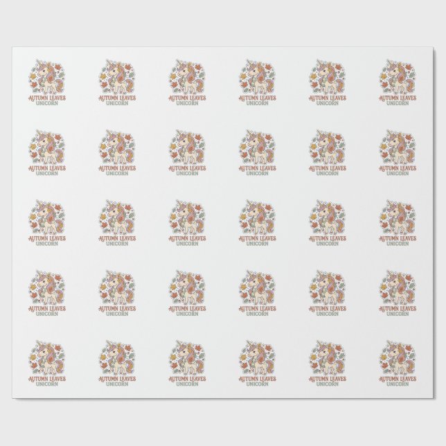 Papel De Presente Folhas de Outono Unicórnio Design Gráfico Merch Un (Aberto)