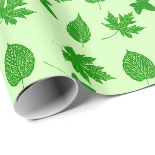 Papel De Presente Folhas de outono - verde esmeralda e verde lima