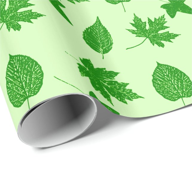 Papel De Presente Folhas de outono - verde esmeralda e verde lima (Ponta do rolo)