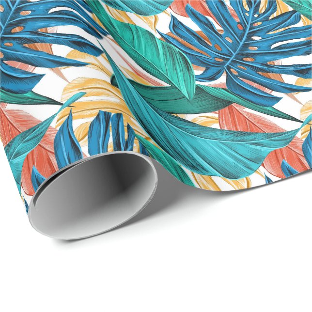 Papel De Presente Folhas de Palma Tropicais (Ponta do rolo)