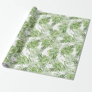 Papel De Presente Folhas de palma verdes. Padrão de Aquarela
