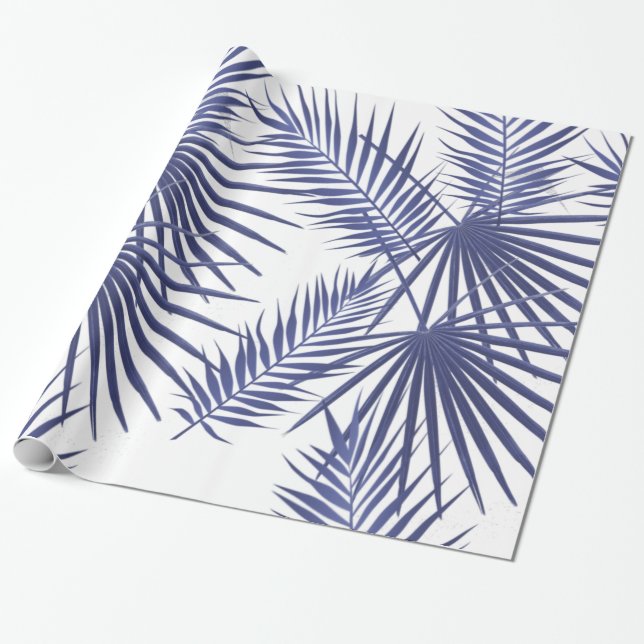 Papel De Presente Folhas de palmeira azul tropical (Desenrolado)
