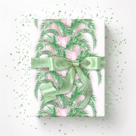 Papel De Presente Folhas de Palmeira em Rosa e Verde