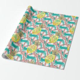 Papel De Presente Folhas de Palmeira Multicoloridas Tropicais Abacax