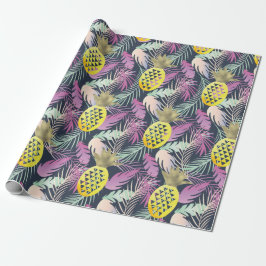 Papel De Presente Folhas de Palmeira Multicoloridas Tropicais Dourad