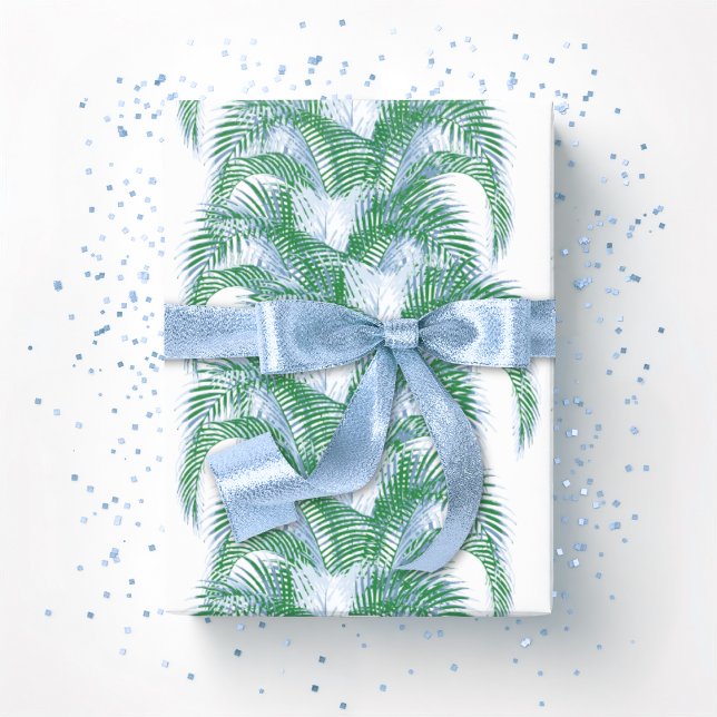 Papel De Presente Folhas de Palmeira Pluma em Azul e Verde (Criador carregado)