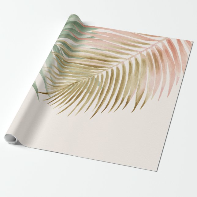 Papel De Presente Folhas de Palmeira Tropicais Rosa Verde Azul Paste (Desenrolado)