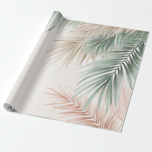 Papel De Presente Folhas de Palmeira Tropicais Rosa Verde Azul Paste