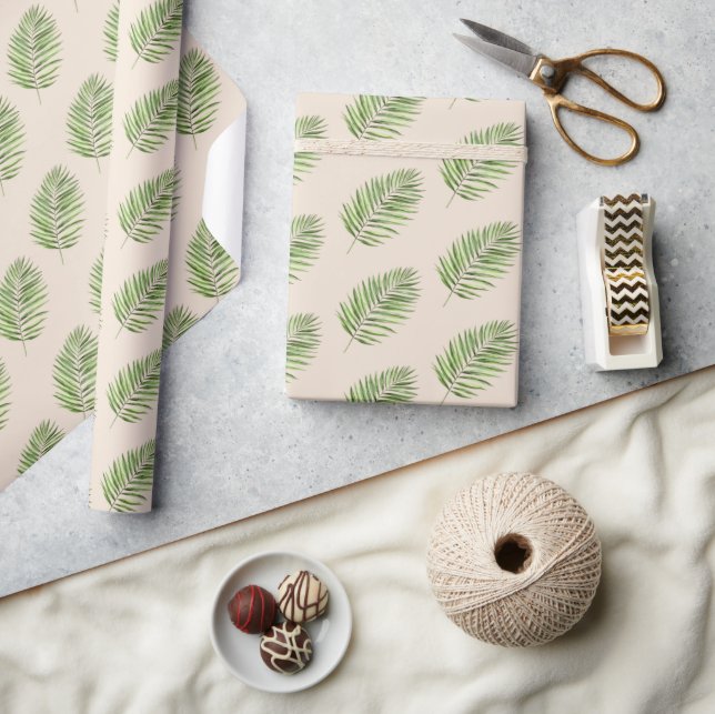 Papel De Presente Folhas De Palmeira Verde Creme Aniversário (Artesanato)