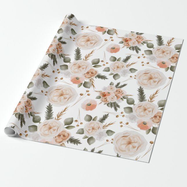 Papel De Presente Folhas de Papel de Moldagem Floral de Pêssego (Desenrolado)