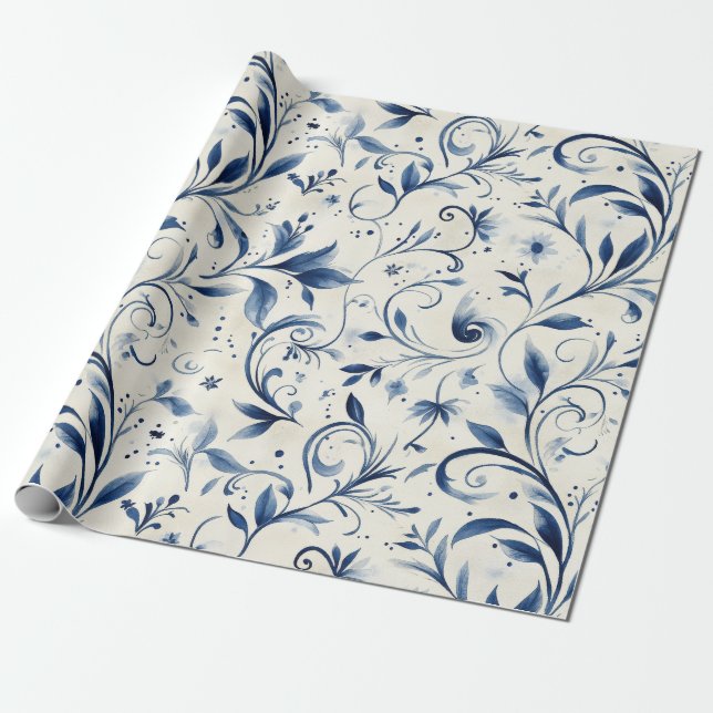 Papel De Presente Folhas de salsa azul Elegante - Fundo branco (2) (Desenrolado)