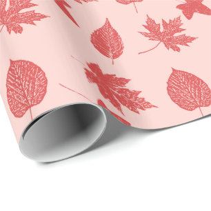 Papel De Presente Folhas do outono - laranja e cor-de-rosa