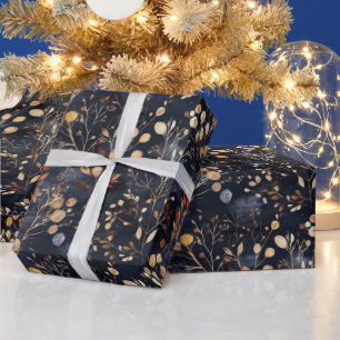 Papel De Presente Folhas Douradas e Florais secas