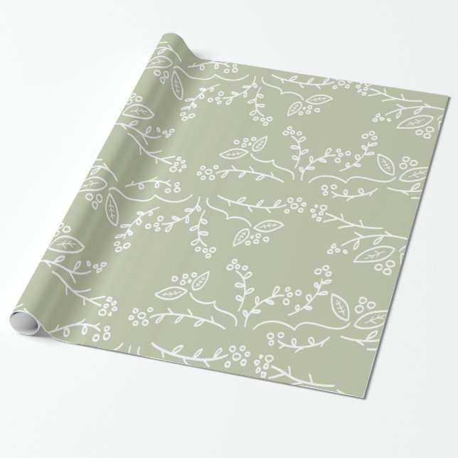 Papel De Presente folhas e bagas com padrão (Desenrolado)