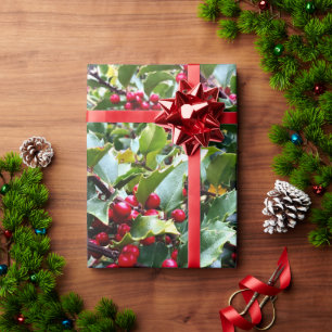 Papel De Presente Folhas e Bagas de Azevinho