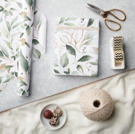 Papel De Presente Folhas Elegantes e Douradas de Eucalyptus Greenere