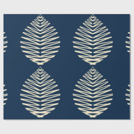 Papel De Presente Folhas Geométricas | Azul Marinho & Bege