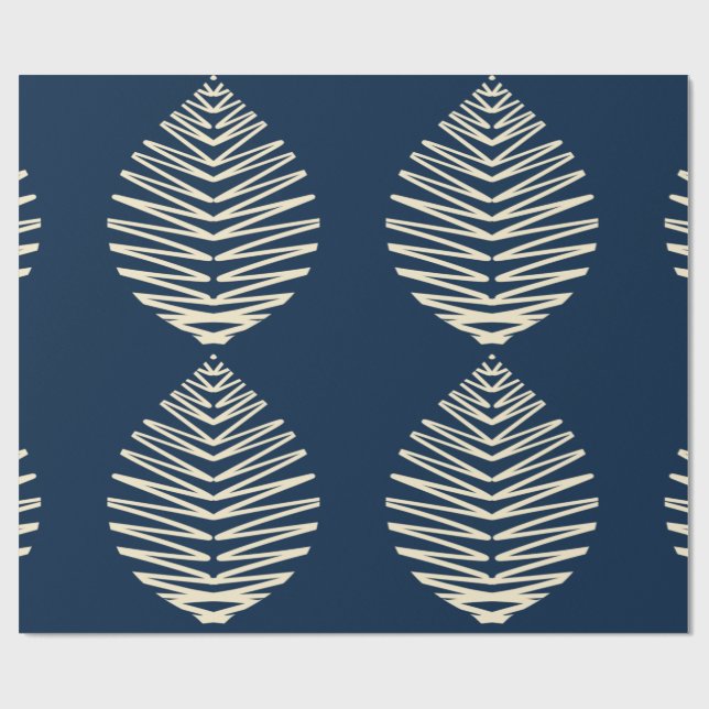 Papel De Presente Folhas Geométricas | Azul Marinho & Bege (Aberto)