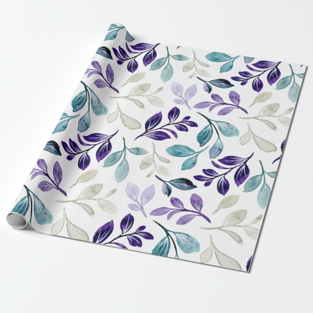 Papel De Presente Folhas Harmoniosas em Aquarela Design (Desenrolado)