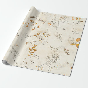 Papel De Presente Folhas Marrons Rústicas Queda Folhagem no Creme