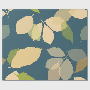 Papel De Presente Folhas Modernas de Outono com Fundo Azul Turquesa