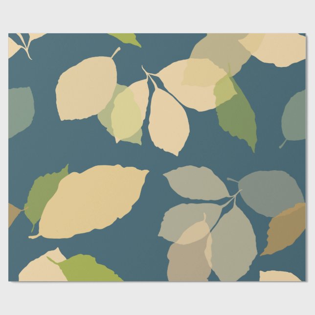 Papel De Presente Folhas Modernas de Outono com Fundo Azul Turquesa (Aberto)