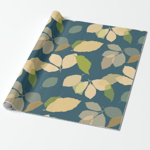 Papel De Presente Folhas Modernas de Outono com Fundo Azul Turquesa