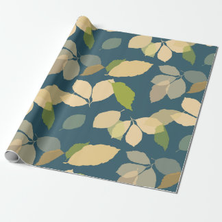 Papel De Presente Folhas Modernas de Outono com Fundo Azul Turquesa