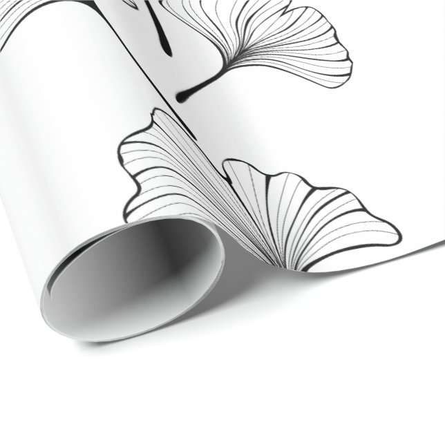 Papel De Presente Folhas Pretas E Brancas (Ponta do rolo)