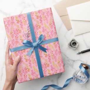Papel De Presente Folhas Rosa e Amarela em Rosa