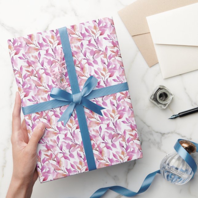 Papel De Presente Folhas Roxas Aquarela em Branco  (Presentear)