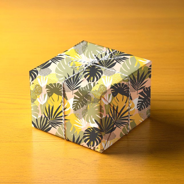 Papel De Presente Folhas Tropicais Abstratas Modernas & Pontos  (Criador carregado)