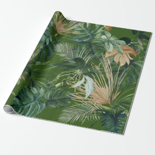 Papel De Presente Folhas Tropicais Aquarela Verde
