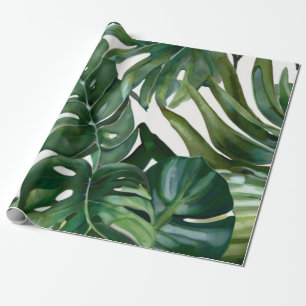 Papel De Presente Folhas tropicais de cor aquosa verde
