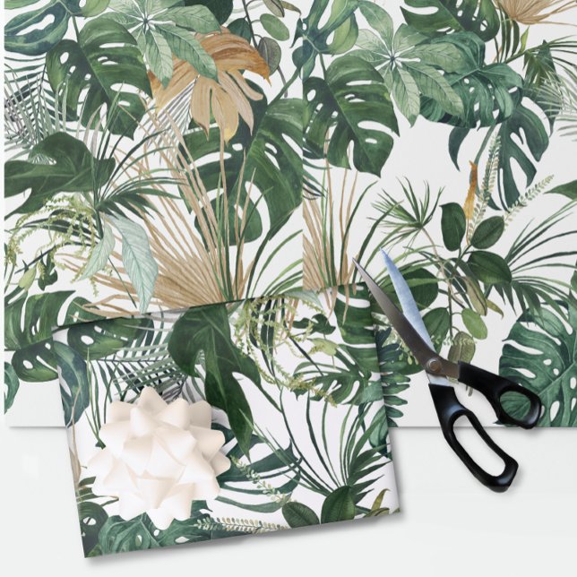 Papel De Presente Folhas tropicais de cor aquosa verde (Criador carregado)