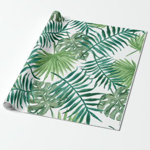 Papel De Presente Folhas Tropicais de Monstera e Palmeira