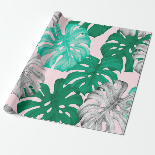 Papel De Presente Folhas tropicais de monstera ilustração desenhad
