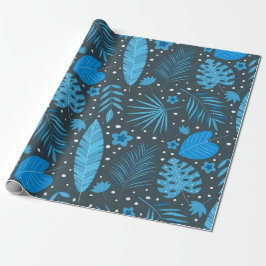 Papel De Presente Folhas Tropicais de Palm Monstera Azul e Turquesa