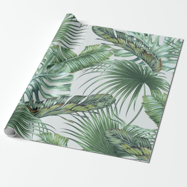 Papel De Presente Folhas tropicais de palma, monstera, folha de bana (Desenrolado)