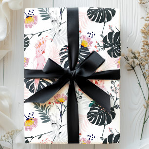 Papel De Presente Folhas Tropicais de Pássaros de Palma